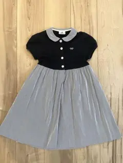 フォーマル、お受験　半袖ワンピース ネイビーとストライプ