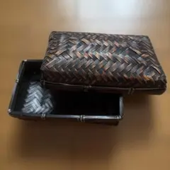 【未使用】竹細工 蓋付き籠 小物入れ 収納ボックス