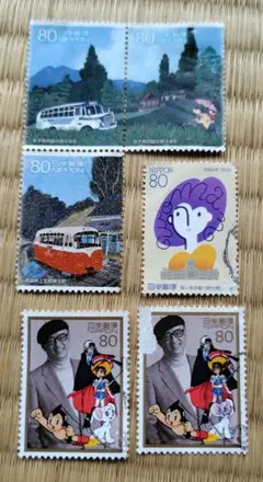 手塚治虫&ふるさと心の風景（青森&岩手）&婦人参政権　使用済切手 6枚セット