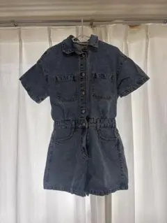 ZARA デニム ショート丈 オールインワン　ミニワンピースのサムネイル