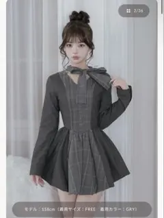 Darich チェックストライプバルーンミニワンピース