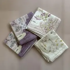 花柄刺繍リネンハンカチ4枚セット