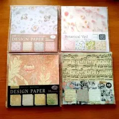 【デザペまとめ売り4点】楽譜柄　天使柄　レトロ　花柄　デザインペーパー　クラフト