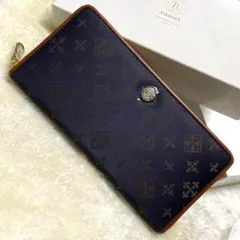 新品箱付き✨ラシット長財布　モノグラム　ネイビーブラウンナイロンレザー　ロゴ総柄