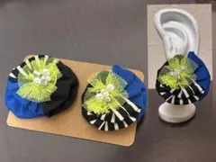 ハンドメイド　アシンメトリー　異素材　ビーズ刺繍　フラワー　ピアス　No.5