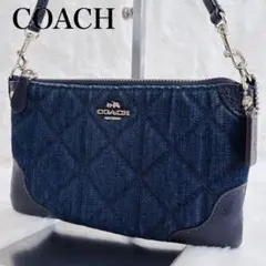 COACH コーチ デニム キルティング アクセサリーポーチ ネイビー 美品