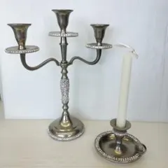 【お値下げ！】シルバー クリスタル装飾 キャンドルホルダー