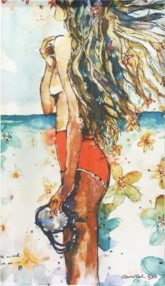 のれん Goldfish Kiss ハワイ 南国 タペストリー 85×150 ②