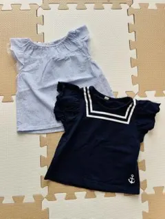 フリル袖セーラー襟Tシャツ2枚セット
