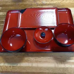お食い初め用食器セット 11山彦 漆器風のサムネイル