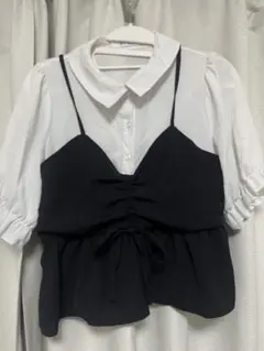 レイヤードデザイン半袖ブラウス