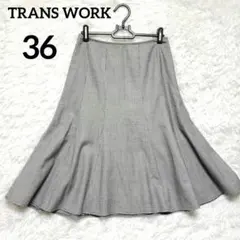 TRANS WORK トランスワーク チェック柄 ミモレ丈フレアスカート 36
