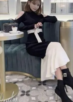 Rady マーメイド タートルネック ロングニットワンピース 肩見せ S 黒