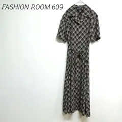 FASHION ROOM 609 半袖シャツワンピース ネイビー系　M☆3092