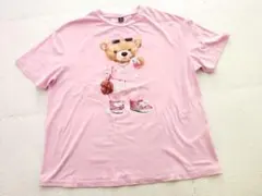 SHEIN クマ プリント 半袖 Tシャツ ピンク