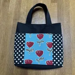 ミニトート風バッグインバッグ　北欧風花柄×ドット×黒