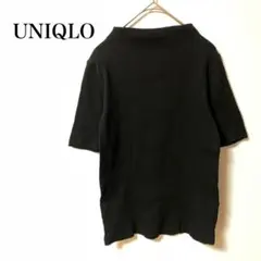 ユニクロ　リブボートネックT 5分袖　ブラック　半袖　　シンプル　M 綿　上品