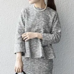 【WEB限定】〈手洗い可能/セットアップ対応可能〉ツイードペプラムプルオーバー◆