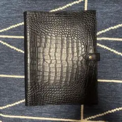 【美品/職人製】A4 本革 クロコ型押し ノートカバー ポートフォリオ 黒 美品/職人製】A4 本革 クロコ型押し ノートカバー ポートフォリオ 黒