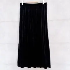 【ベロア素材】ロングスカート マキシ丈 スリット入り ブラック