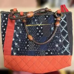 古布 パッチワーク トートバッグ ネイビー系