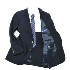 【美品】ウール100%　濃紺ブレ　ロゴ入り金ボタン　シングルブレスト　M相当