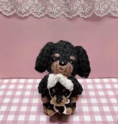 ダックスフンド （1点もの） あみぐるみ キーホルダー ストラップ 親子 犬