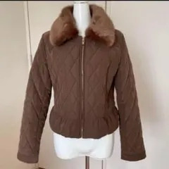 axes femme♡ファー襟付きキルティングジャケット　茶
