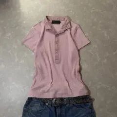 archive rib knit s/s polo y2k ピチT 平成レトロのサムネイル