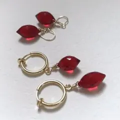 ☆14kgf★レッドクォーツのフープイヤリング☆ぷっくりマーキス