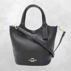 極美品 COACH ハンドバッグ 2WAY レザー ブラック ハンナバケット COACH】コーチ ぺブルレザー ハンナ バケット ロゴ バケツ型