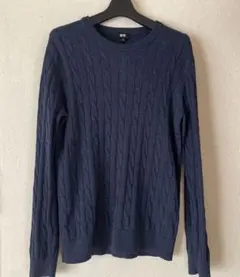 ユニクロ　ネイビー ケーブル編み 綿とカシミアのセーター
