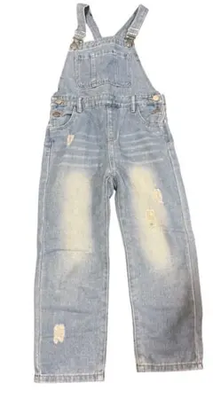 ライトブルー ダメージ加工 オーバーオール　130