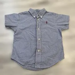 ラルフローレン キッズ シャツ 半袖 90 青チェック ポニー刺繍