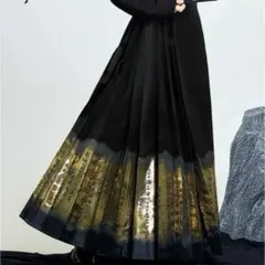 鎏金書道　織錦馬面裙　黒金色ロングスカート　中華風　明製漢服　中国伝統衣装　着物のサムネイル