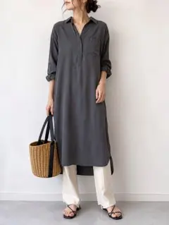 FACTORY レーヨン100% ロングシャツワンピース 2のサムネイル