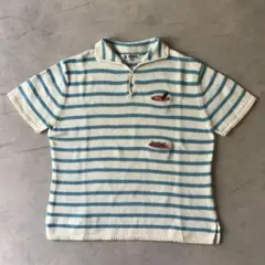 PICONE ピッコーネ 半袖ニット　水色　ボーダー　ニットポロ