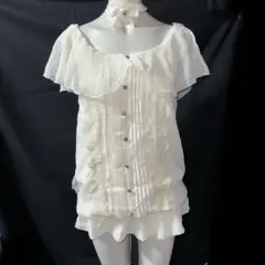 美品☆Sretsisスレトシス☆フリル付きフラワー刺繍ホワイトブラウス 