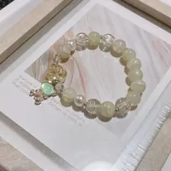 ハンドメイド ガラスビーズ ブレスレット ベアチャーム グリーン