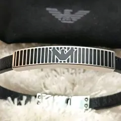 Emporio Armani レザーブレスレット ブラックのサムネイル