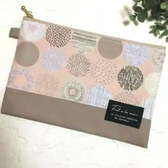 4769✿20cmフラットポーチ✿カードポケット付き✿北欧ドットピンクベージュ