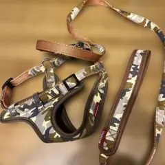 犬用ハーネス×リード×迷彩柄×茶系×M×2点セット