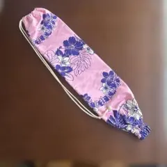 フラダンスパウケース、 ハイビスカス柄、肩掛け紐調整可