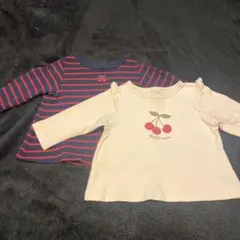 長袖カットソー 80cm ネイビーとレッドストライプ