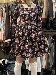花柄★ワンピース★レトロ 黒 ピンク 姫ギャル フェアリーグランジ