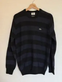 LACOSTE 黒と濃紺ストライプ セーター