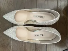 DIANA プラチナグリッター ポインテッドトゥ チュールパンプス　23cm