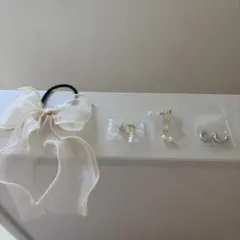 リボンヘアゴム＆イヤリング・ピアス（新品）まとめ売り 韓国系 シンプルアクセ