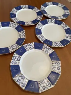 ノリタケ noritake 青と白の花柄十二角形プレート　27㎝ 5枚セット