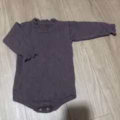 ニットロンパース　透かし編み　韓国　パープル　ブラウン
